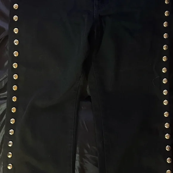 Paco Rabanne Black and Gold Flare Jeans with Studded Details